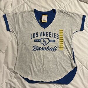 Los Angeles Dodgers Shirt NWT Women MLB Baseball Graphic Short Sleeve Blue Gray